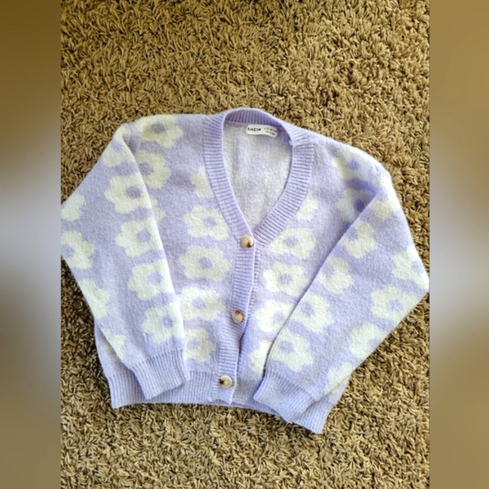 Girl's SHEIN Lavendar Light Purple Floral Cardigan In A SZ(11-12YR)💜